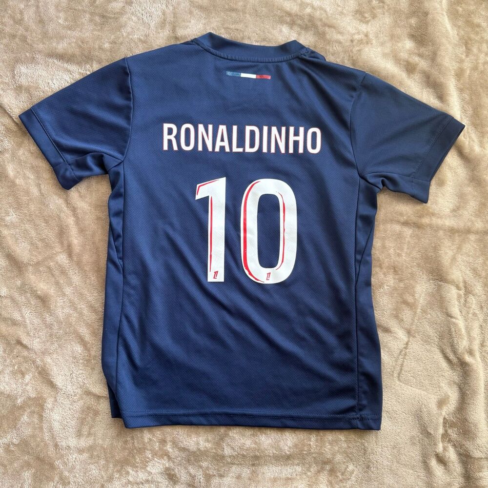 Ronaldinho #10 Soccer Jersey Blue Short Sleeve Football Shirt Size 5